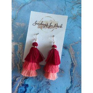 SASHA Red Coral Tiered Tassel Earrings NEW